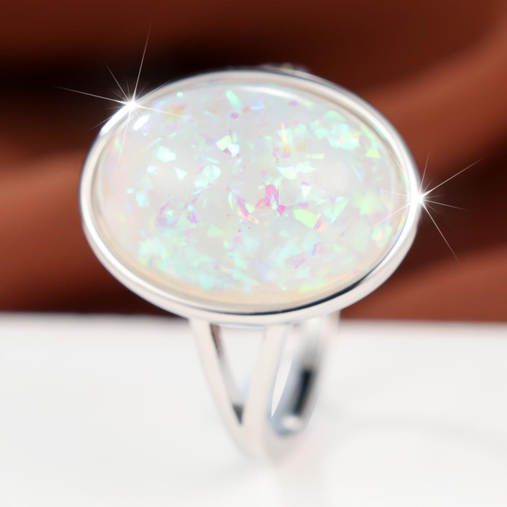 Elegant Silver Color Oval Opal Ring for Women Daily Wear and Party