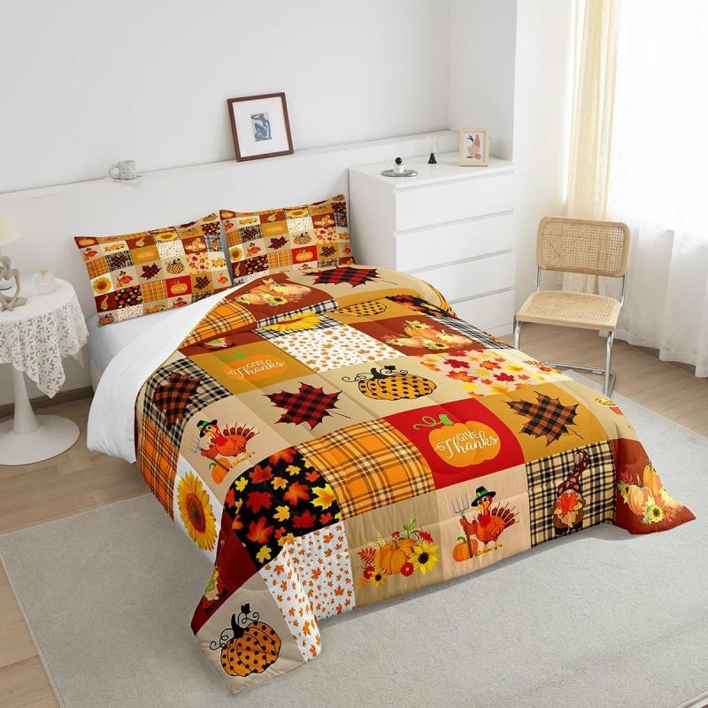 Høst Gresskar Landlig Gårdshus Lønneblad Solsikke Dynesett Thanksgiving Kalkun Gutt Jente Voksen Romdekorasjon