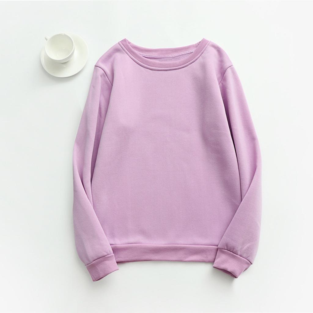 Women's  And Winter Round Neck Long Sleeve Top Solid Color Casual Hoodie