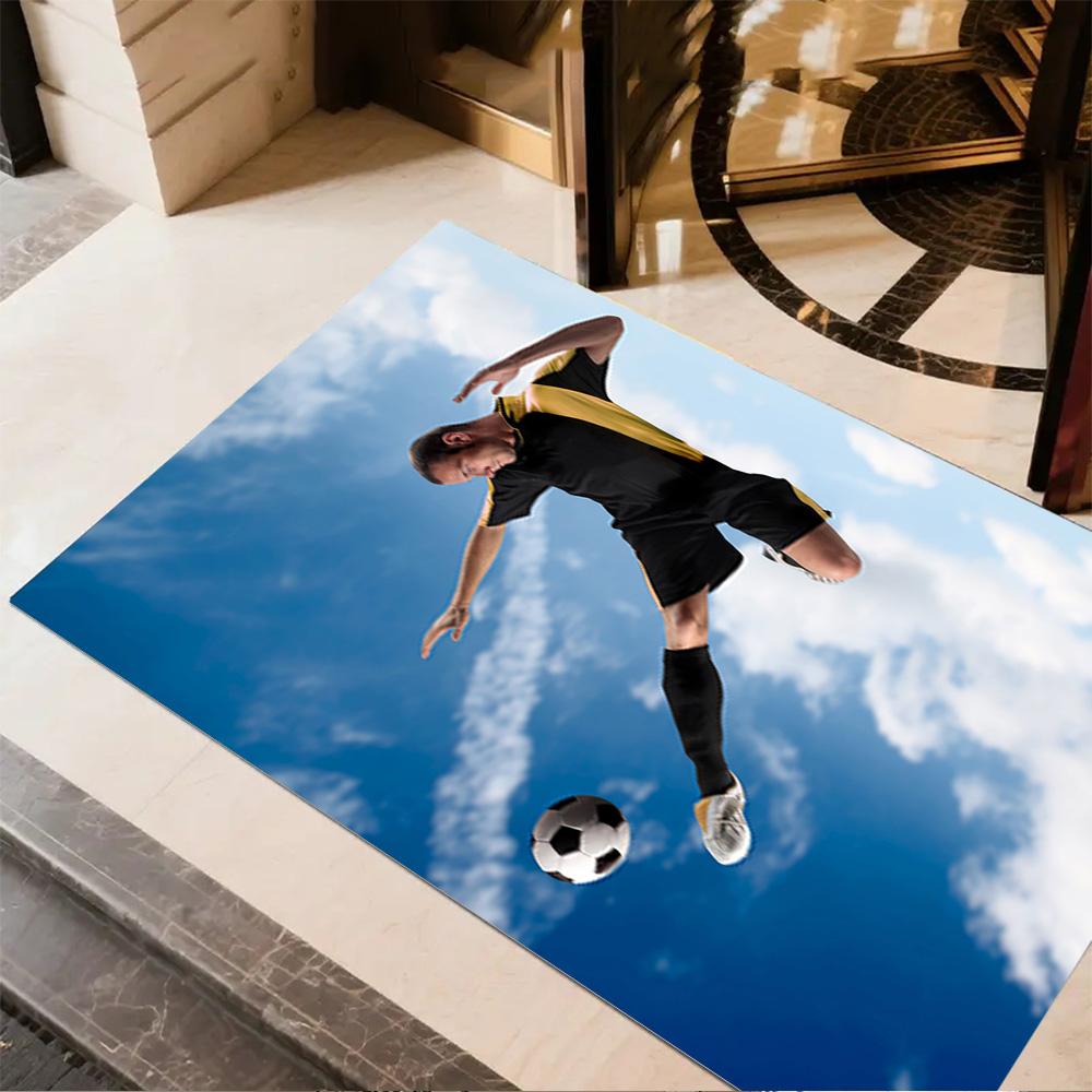Soccer Ball Stormy Sky Floor Mat Perfect for Dining Room Outdoor Entryway Balcony Anti-slip Rug Anime Office Decor Spiritual Gift