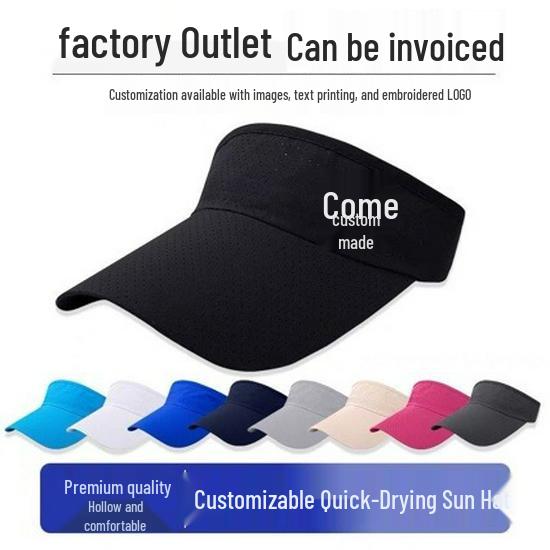 Unisex Sports Visor Hat with Logo, Marathon Running, Breathable Large Brim, Sun Protection & Shade Quick Dry White