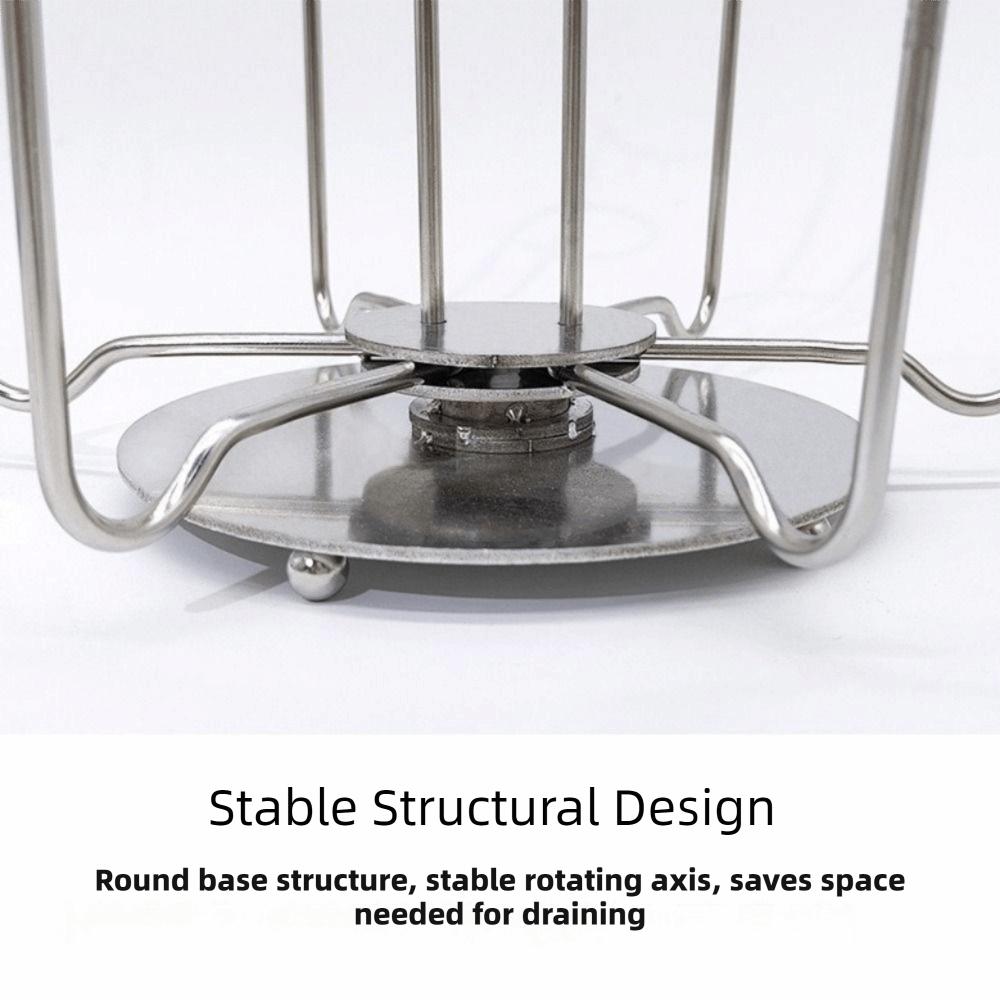 Stainless Steel Rotating Cup Holder Large Capacity Upside-Down Cup Drying Rack with Tray Saving Space Tea Cup Storage Shelf