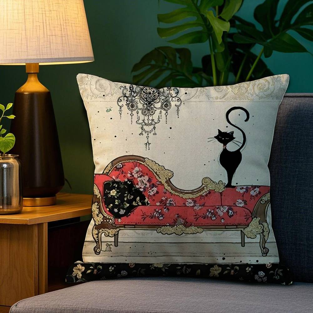 Cartoon Little Black Cat Cute Pillow Case Home Double-sided Printing Short Plush Colorfast Microfiber Cushion Cover