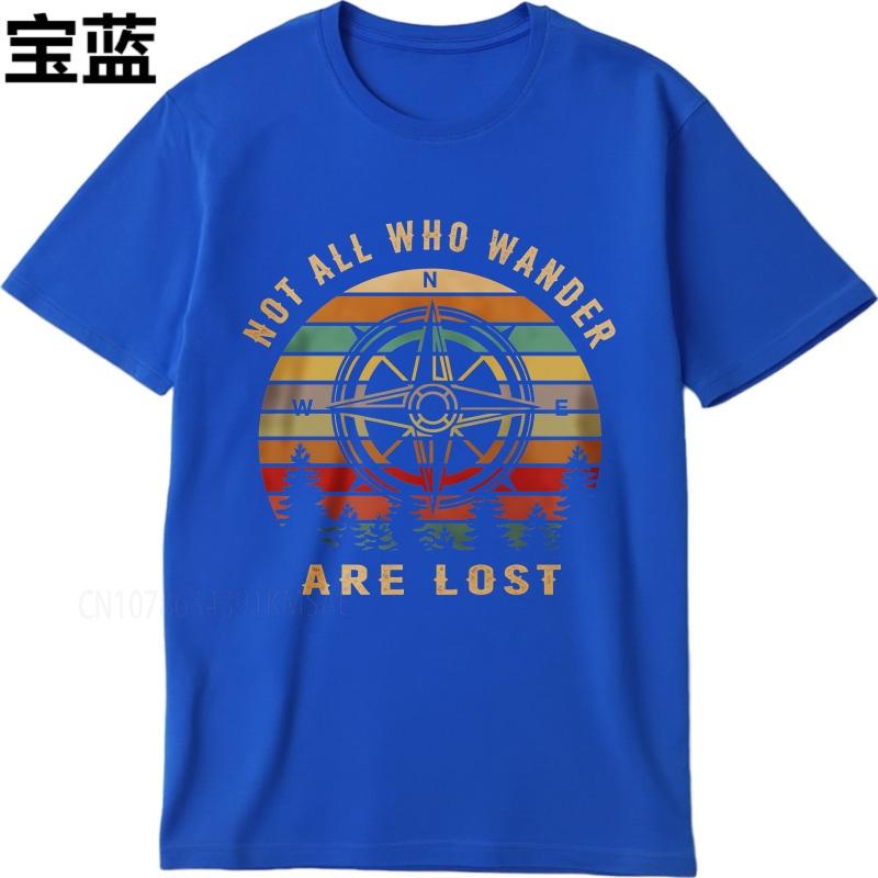 Streetwear Summer Unisex T Shirt Not All Who Wander Are Lost Compass Sunset Trees Short Sleeve Printed O Neck Tops