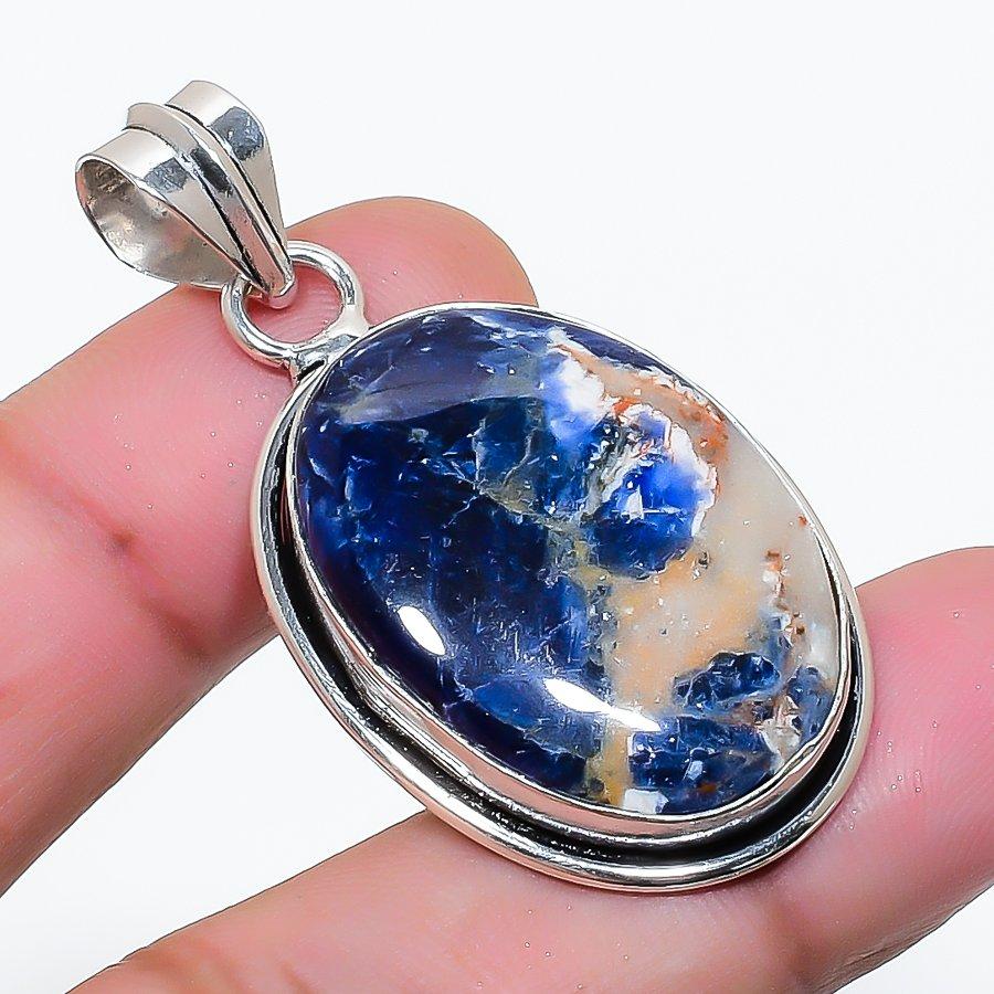 Natural Sodalite Gemstone Handmade 925 Sterling Silver Pendant 1.77 AP-14739