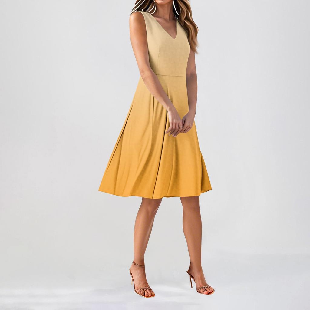 Chiffon Floral Sleeveless V-Neck Waist Dress