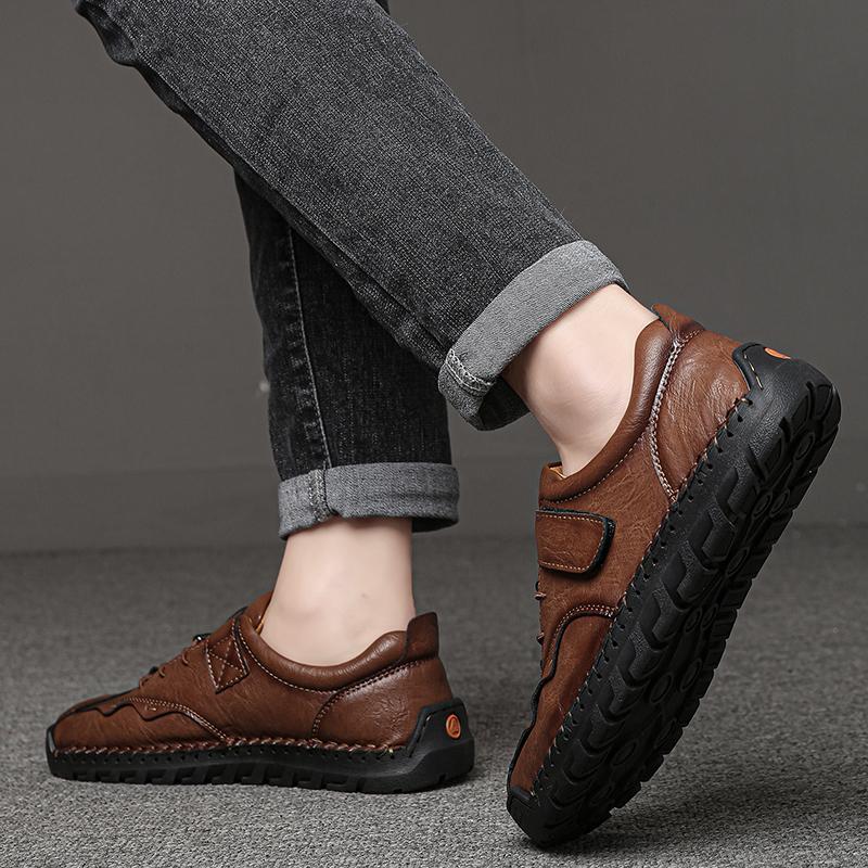 Men's Large Size Pure Hand-stitched Casual Rubber Leather Shoes Soft Sole Wedding Shoes 38-48