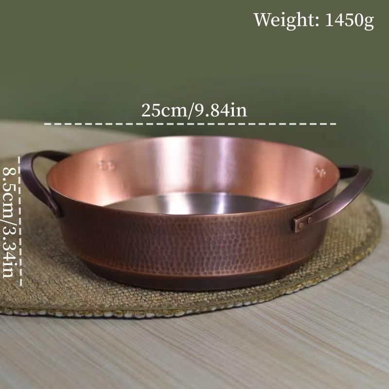 Pentola in Rame Artigianale, Utensile per Cucina Hot Pot per Bollire, Sobbollire e Stufare la Pasta, Texture Martellata Vintage Pentola Portatile 24 cm