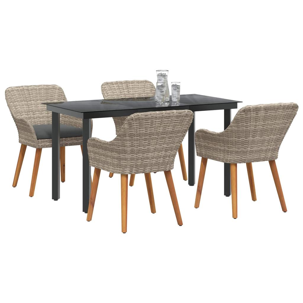 Garden Dining Set with Cushions 5 pcs Light Grey Poly Rattan