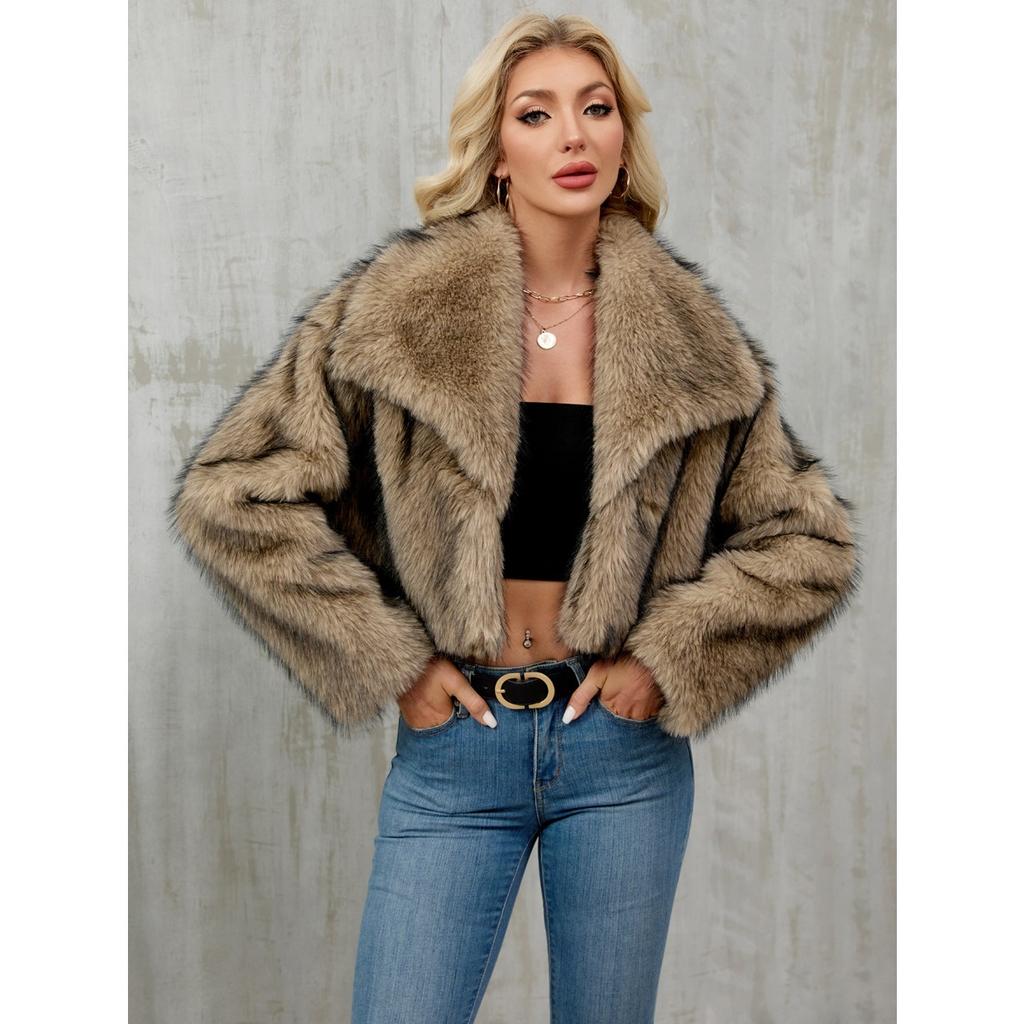 Women's Autumn and Winter New Imitation Fur Jacket Top, Women's Artificial Fur Short Plush Jacket