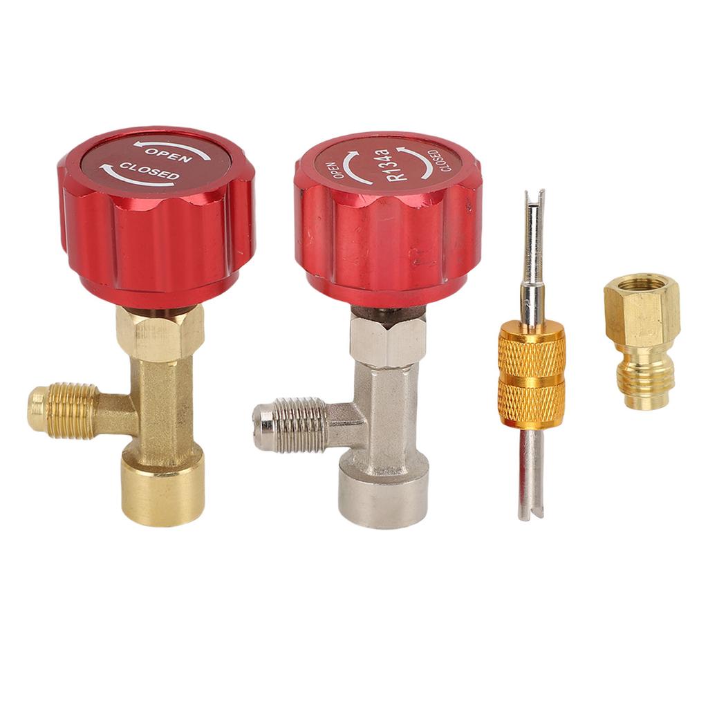 R134a Can Tap Kit Refrigerant Dispenser with Valve Core Remover for Coolant Recharging Car Truck SUV Vehicle Red