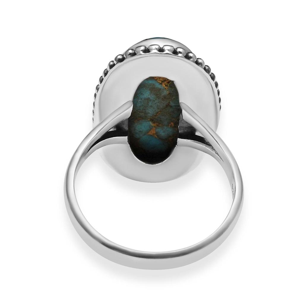 Natural Copper Turquoise Gemstone 925 Sterling Silver Beaded Split Shank Ring For Women & Girls