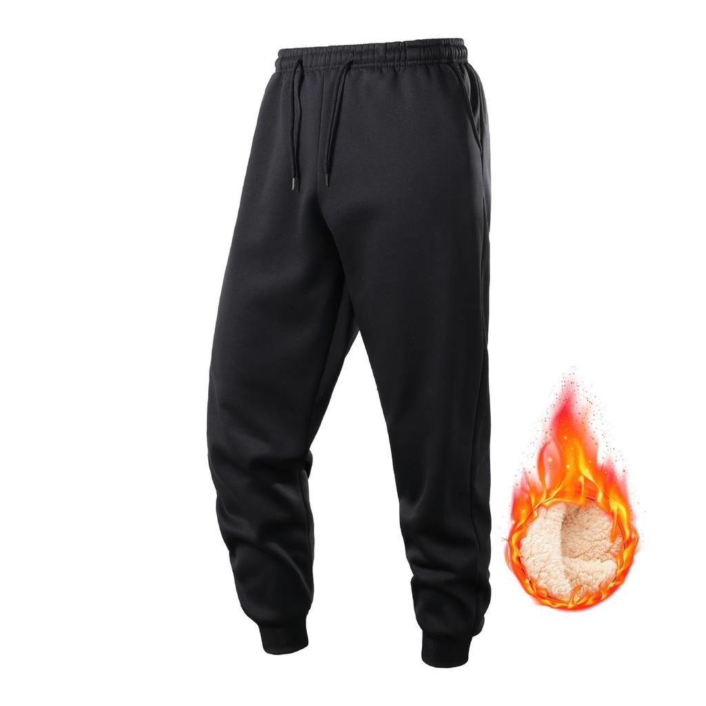 Men's Solid-color Casual Sport Tight-fitting Pants, Men's Fleece Warm Drawstring Tight-fitting Sweatpants