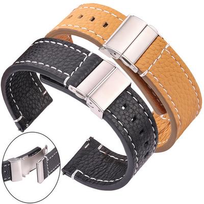 Echtes Leder Uhrenarmband Riemen Damen Herren 18mm 20mm 22mm 24mm Schwarz Braun Blau Weiches Rindsleder Uhrenarmband mit Faltschließe