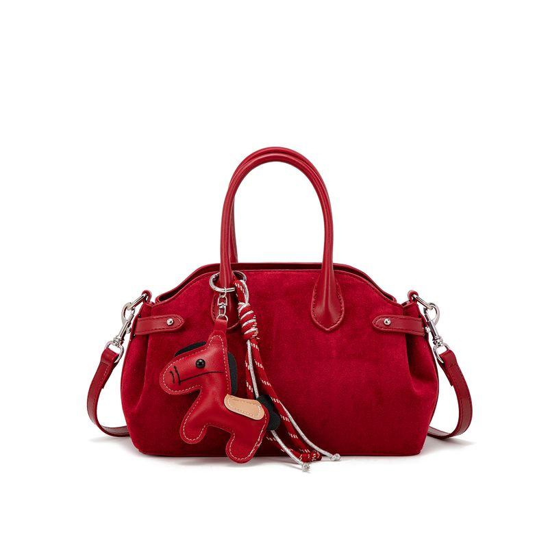 

Red Bag Women High-Grade Boston Bag Light Luxury Elegant Bridal Wedding Handbag Gift Commuter Messenger Bag Suede Red(Send silk scarf + gift bag)