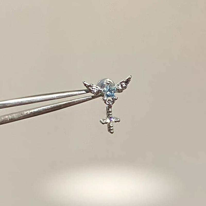 Exquisite Sparkling Zircon Star Wing Earring Y2K Punk Style Piercing Ear Jewelry Gift A5