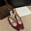 2025 temperament small square head Korean diamond belt shallow mouth Mary Jane shoes women's spring and autumn low-heeled suede single shoes