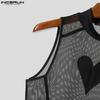 INCERUN Men Sleeveless Mesh Patchwork Printed Briefs Jumpsuits Bodysuits