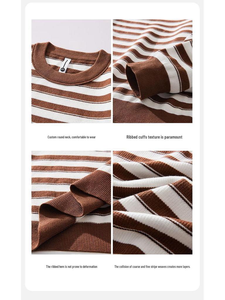 Shanggu Men's Autumn Anti-Pilling Striped Sweater | Round Neck Loose Knitwear