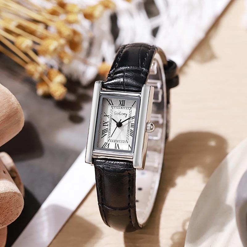 

Женские кварцевые часы в стиле ретро с кожаным ремешком - Модный дизайн с маленьким прямоугольником