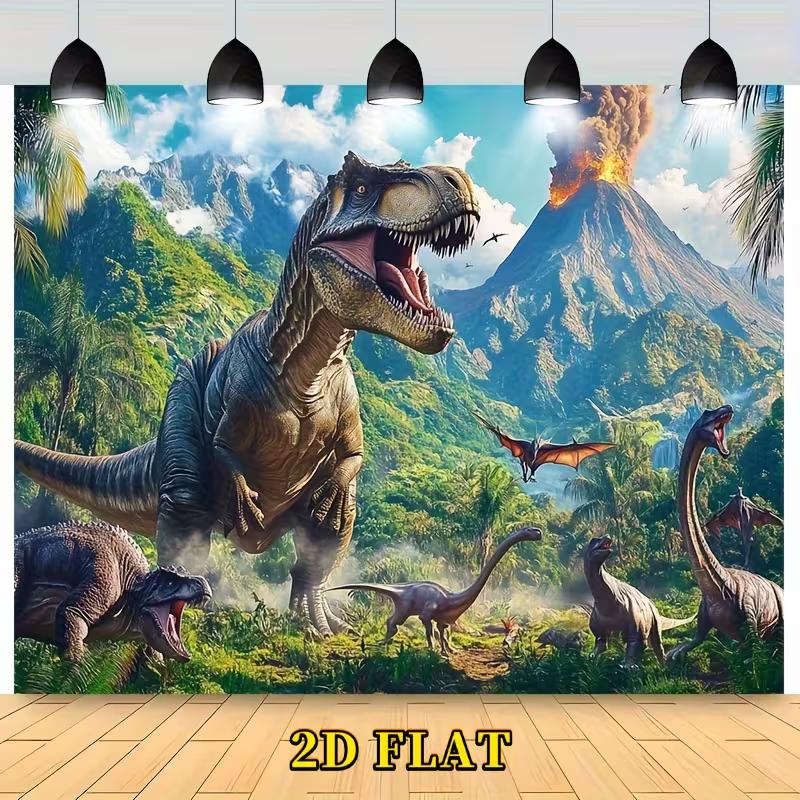 Kids Dinosaur Volcano Tapestry, 2D Flat Prehistoric Jurassic Wall Hanging, Large Size Wall Art for Party, Bedroom, Nursery
