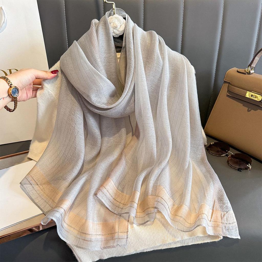 Women's Silk Scarf: High-End Korean Style Gold Thread, Autumn/Winter Shawl