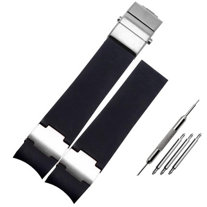 Silicone Rubber Watchband 22mm Curved for Ulysse Nardin DIVER 263 Strap Black Brown Blue 25*12mm Raised Waterproof Watch Band