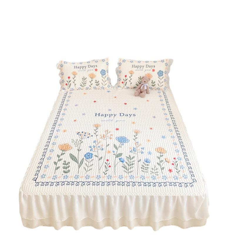 Παχύ στρώμα ύπνου από λάτεξ, σετ τριών τεμαχίων με βολάν κρεβατιού, μικρό φρέσκο, υψηλής ποιότητας δαντέλα σιφόν, πλένεται και διπλώνεται.