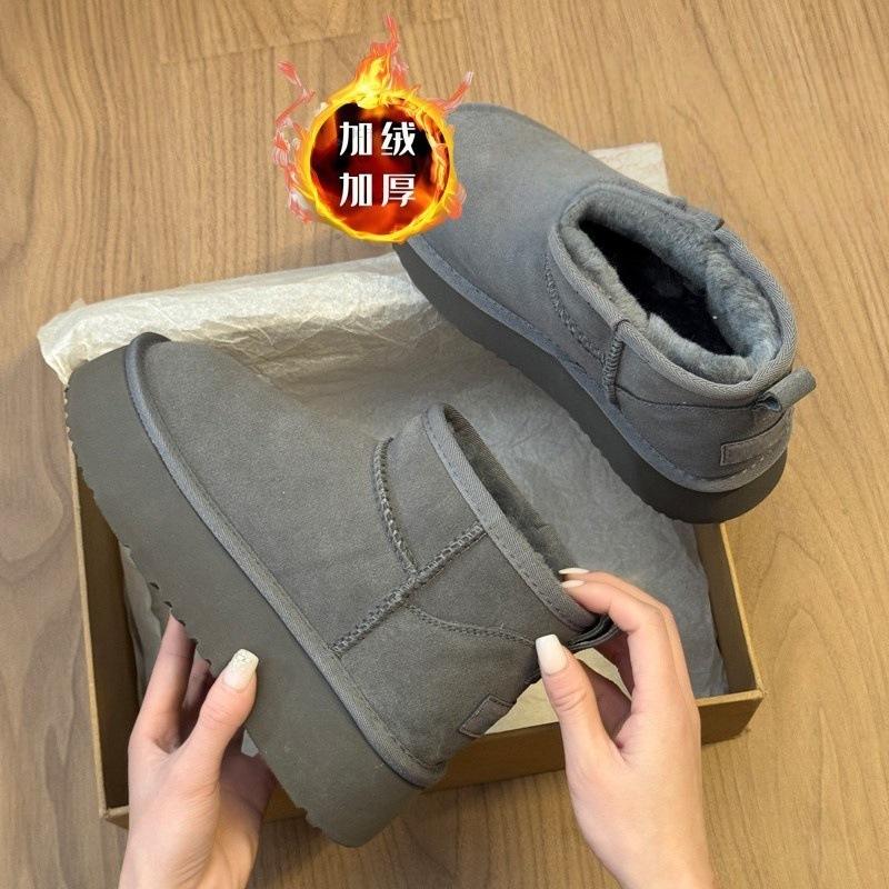 

First encounter season thick-soled snow boots with integrated fur, winter piled and thickened explosive short boots with hair and hair 40 сірий колір