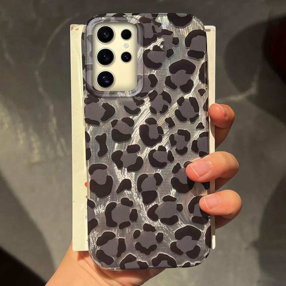 Vintage Black Leopard Feather Texture Women Girls Phone Case for Samsung Galaxy S25 Edge S24 S23 S22 S21 S20 FE Plus Ultra Cover