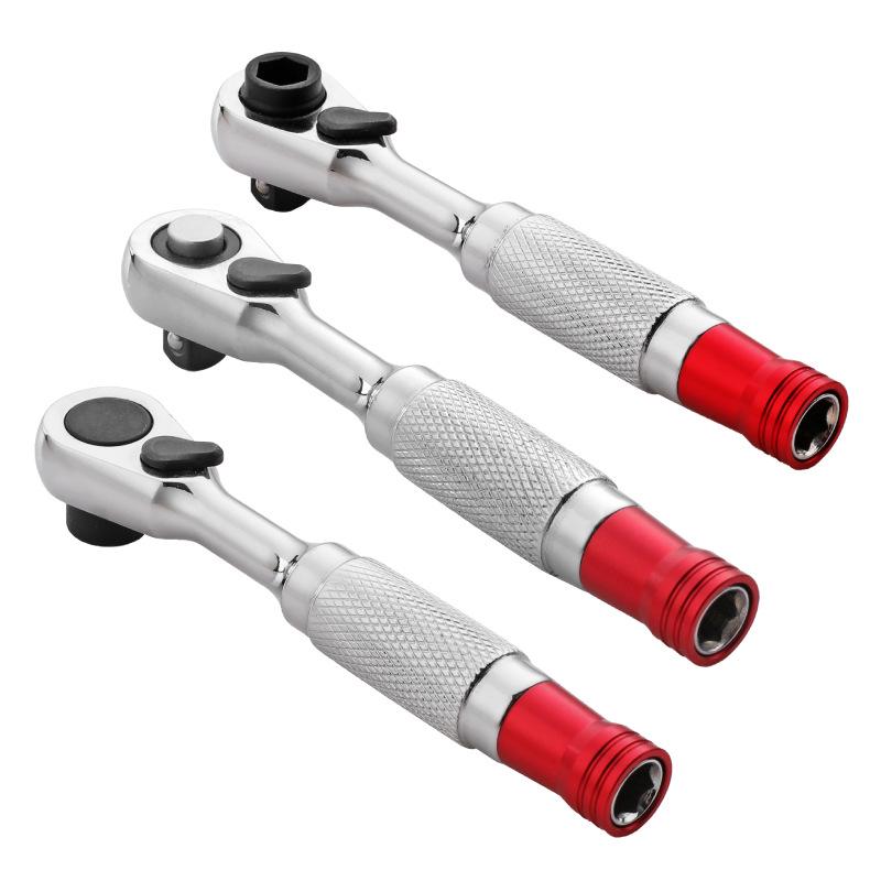 Dual-Ended High Torque Mini Ratchet Screwdriver with Knurled Grip.