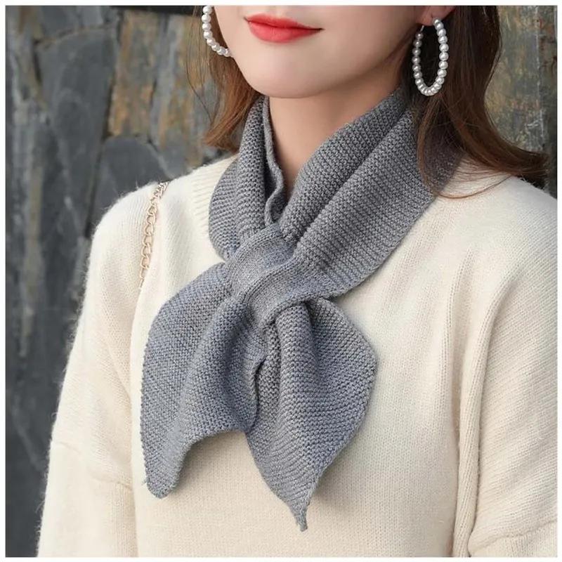 2024 Women Casual Cross Fishtail Scarf Straps Shawl Ladies Autumn Winter Scarf Soft Neck Scarf Girls Knitted Sweater Bowtie