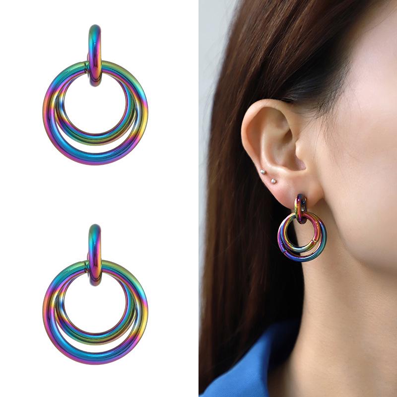 Kenjie Iridescent Electroplated Classic Hoop Earrings for Women - Colorful Punk Retro Style.