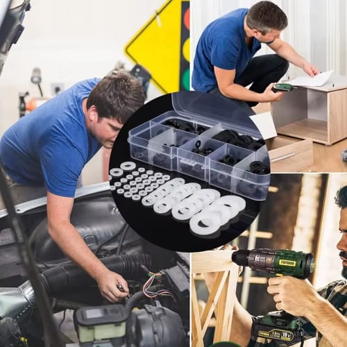 Solxion Nylon Flat Washers, M2-M10 (M2 M2.5 M3 M4 M5 M6 M8 M10) Repair Kit, 500-Piece Set, Nylon Insulated, Waterproof Flat Washers, Convenient for Re