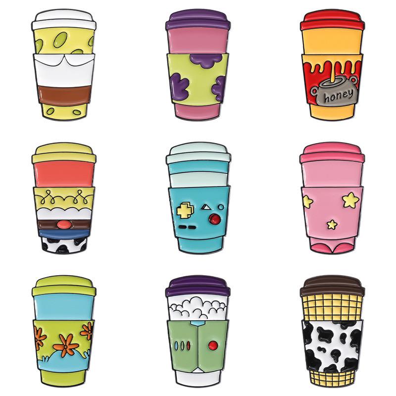 Coffee Cartoon Eyecatching Cup Badge Brooch Unique Enamel Coating For Looks Trendy