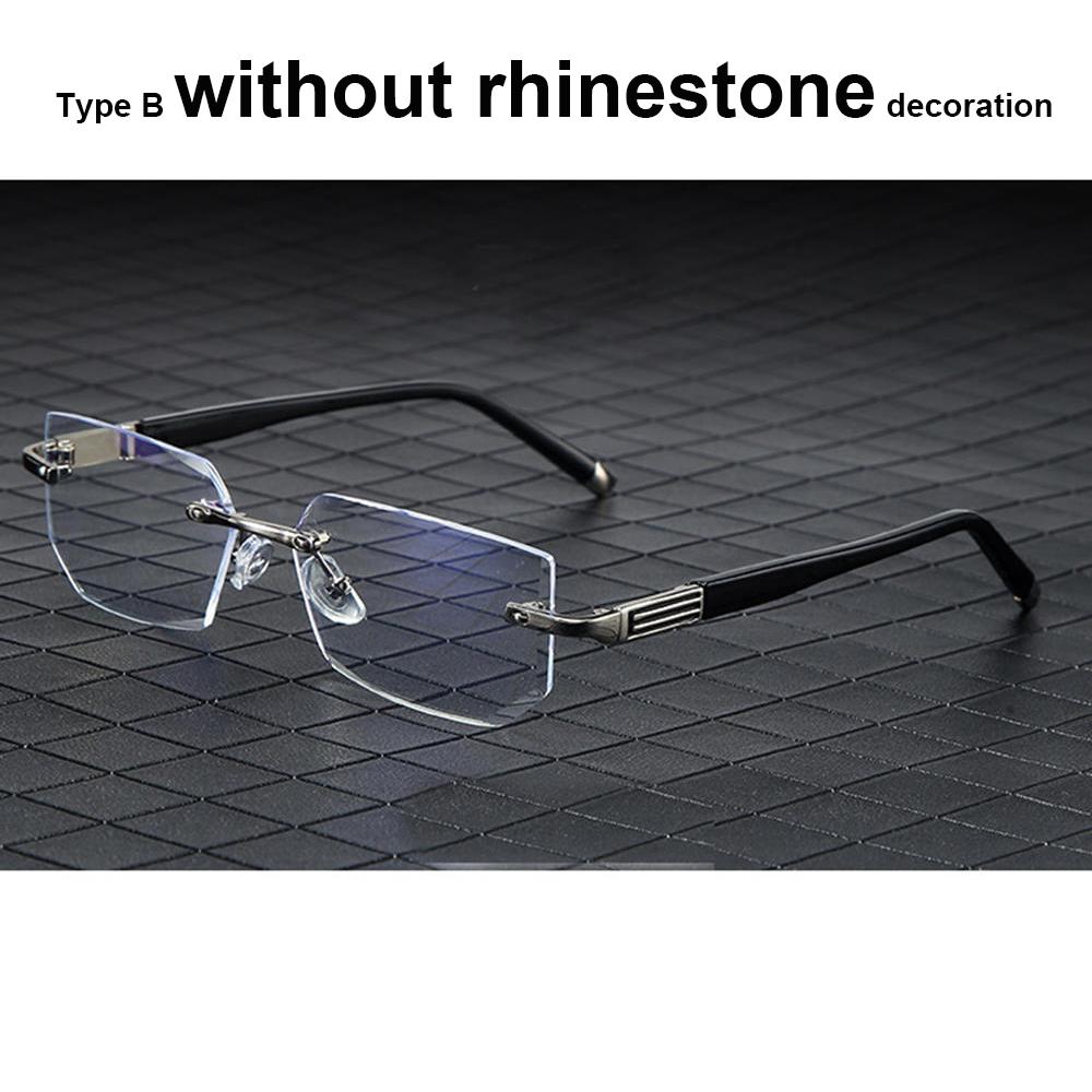 Men Reading Glasses Rimless Cut Edge Presbyopic Glasses Anti Blue Light Anti Fatigue Plus Glasses Presbyopia Clear Lens