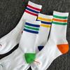 Men's Mid-calf Socks Spring and Summer Thin Pure Cotton Striped Trendy College Style Sports Men's Long Socks Women
