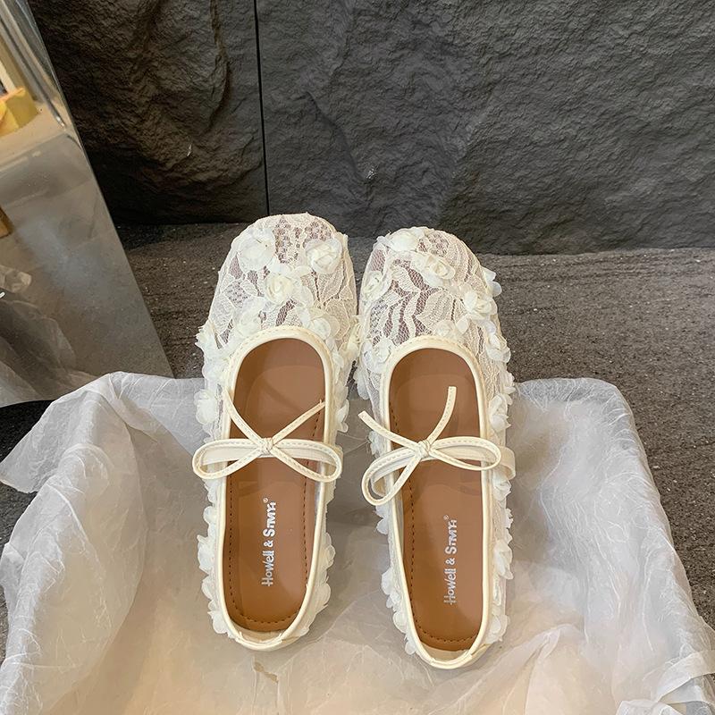 French Lace Mesh Single Shoes Female Summer New Fairy Wind Gentle with Skirt Flat Soft Sole Breathable Mary Jane Shoes