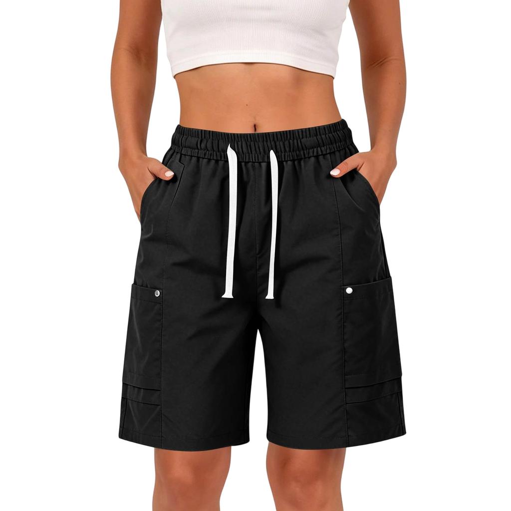 Unisex Summer Outdoor Casual Shorts Loose Fit Sportswear Five Inch Length Elastic Waistband with Drawstring and Multiple Pockets