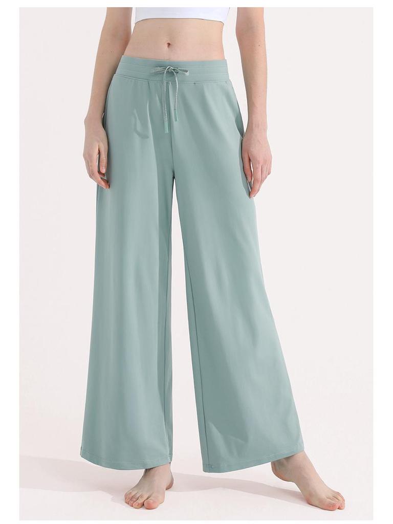 Women's High-Waist Wide-Leg Summer Yoga Pants - Lightweight, Loose, Slimming Casual Trousers with Drawstring.