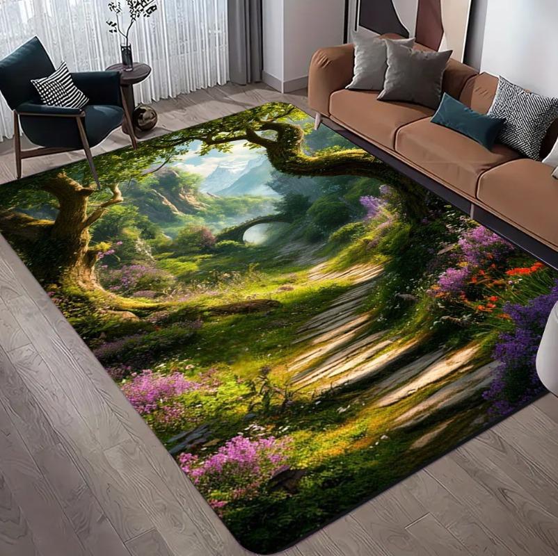 Natürliches Landschafts-3D-Teppich für Wohnzimmer Grüner Wald Wasserfall Landschaftsteppich Schlafzimmer Rutschfester Teppich im Badezimmer Groß