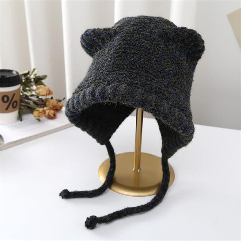 Cute cat ears knitted warm hat ladies ear protector wool hat winter versatile Internet celebrity hat tide