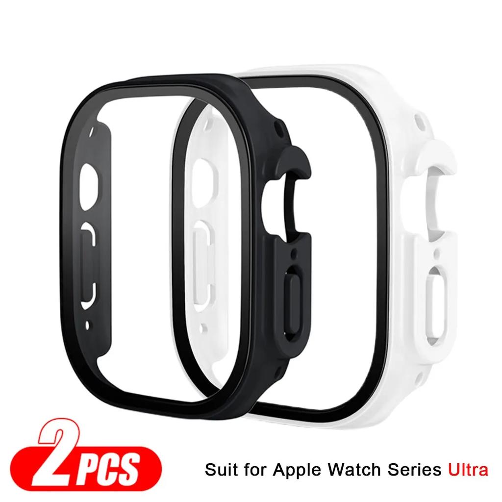 2PCS Case+glass For Apple Watch Ultra 49mm 45mm 42mm 41mm 44mm 40mm Film Screen Protector Bumper IWatch Serie 5 8 7 SE 6 Cover