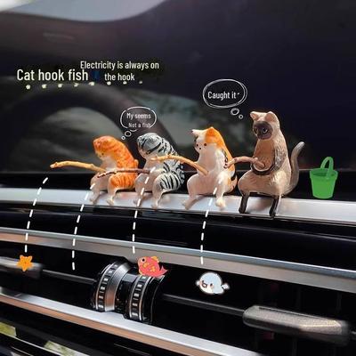 Creative and Cute Car Accessories: Cat Fishing Ornaments, Healing Doll, Console Screen, Rearview Mirror
