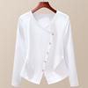 White Pinch Waist Top Autumn New Women's Clothing Design Sense Niche Quality Long-sleeved Women