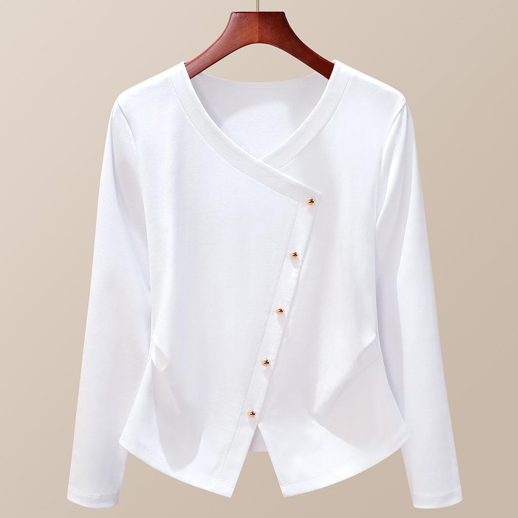 White Pinch Waist Top Autumn New Women's Clothing Design Sense Niche Quality Long-sleeved Women