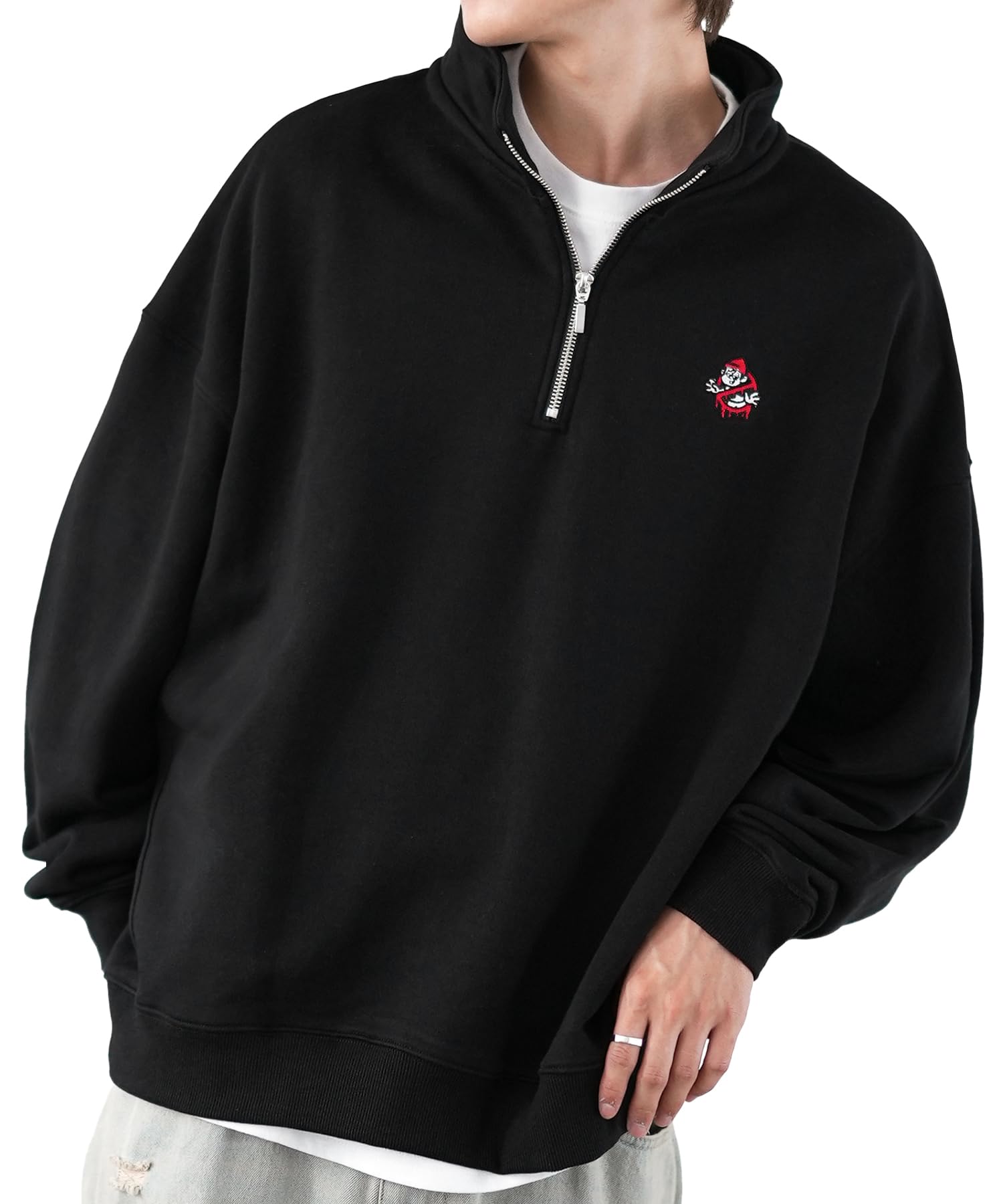 

IMPROMES SIDEWAY STANCE Men s Half-Zip Fleece Sweatshirt with Embroidered One-Point Design, Size 70220, C-Black