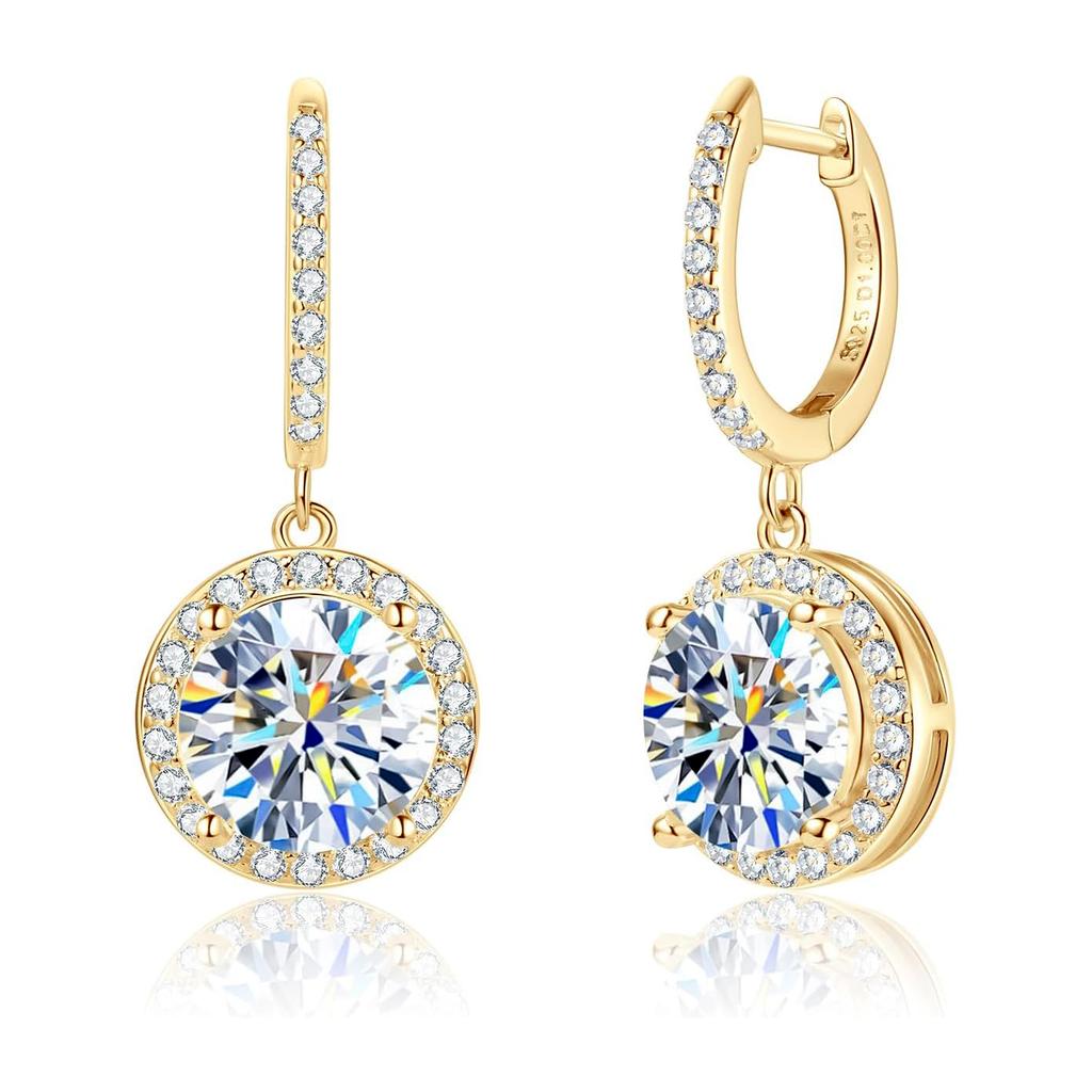 Moissanit Tropfenohrringe für Damen Gesamt 2 Karat Labordiamant Vergoldetes S925 Silber Hochzeits Schmuck mit