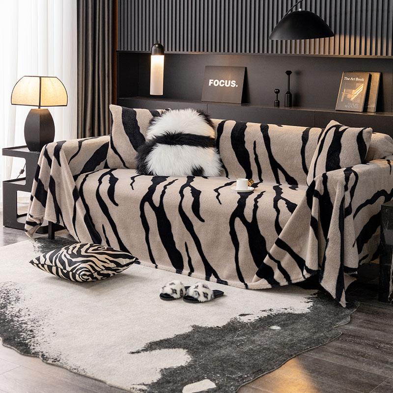 Zebra-Muster Sofa Stuhl Kissenbezug Dichtes Plüschgewebe Sitzbezug Rutschfester Sofabezug Sofabezug Handtuch Jede Jahreszeit Allzweck 180X130cm