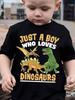Camiseta de Verão Infantil para Meninos Camiseta com Estampa de Dinossauro Manga Curta Roupas Infantis Moda Camisetas para Crianças Top Gola O Camiseta Infantil